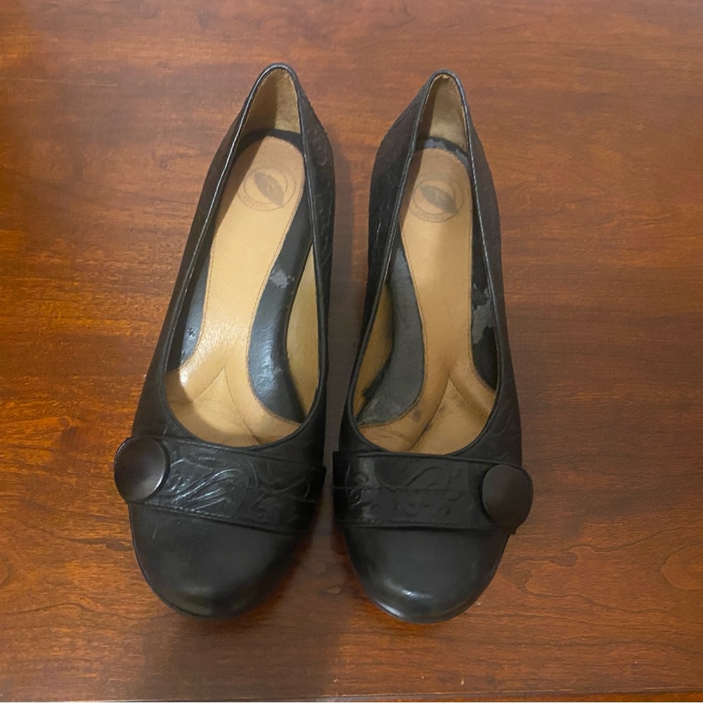 Born Black Leather Flats with Button Detail